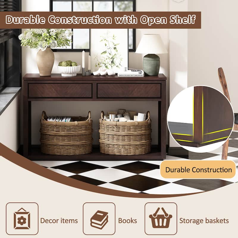 Natural Rustic Wooden Console Table with Storage Drawers