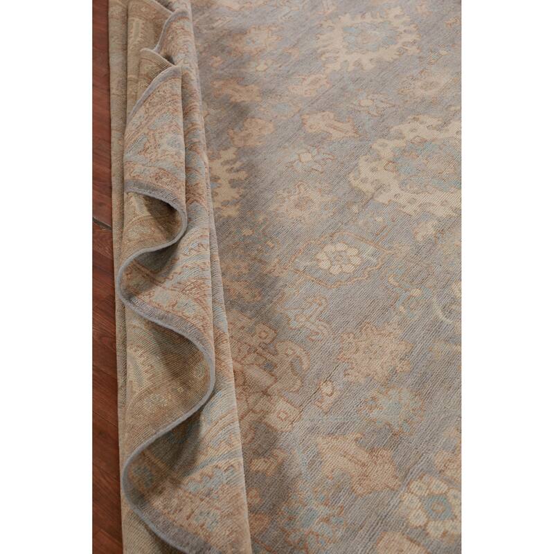 Hand Knotted Oriental 100% Wool Carpet Transitional All-Over Greys & Charcoal Oushak Area Rug - 14' 0'' X 10' 1''