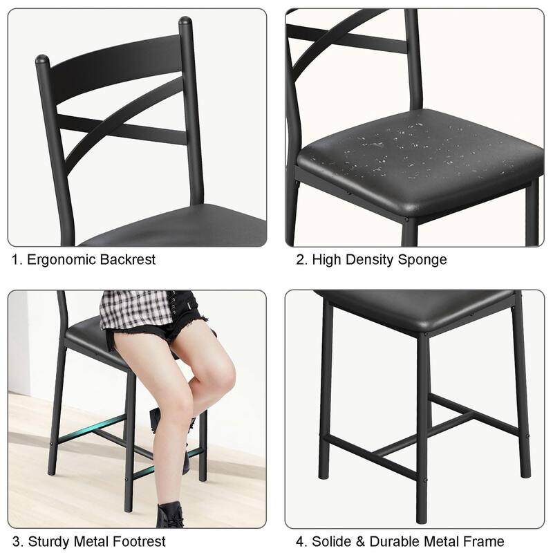 Metal Counter Height Bar Stools with X-Back & PU Leather Cushion, Waterproof Dining Chairs for Kitchen or Restaurant