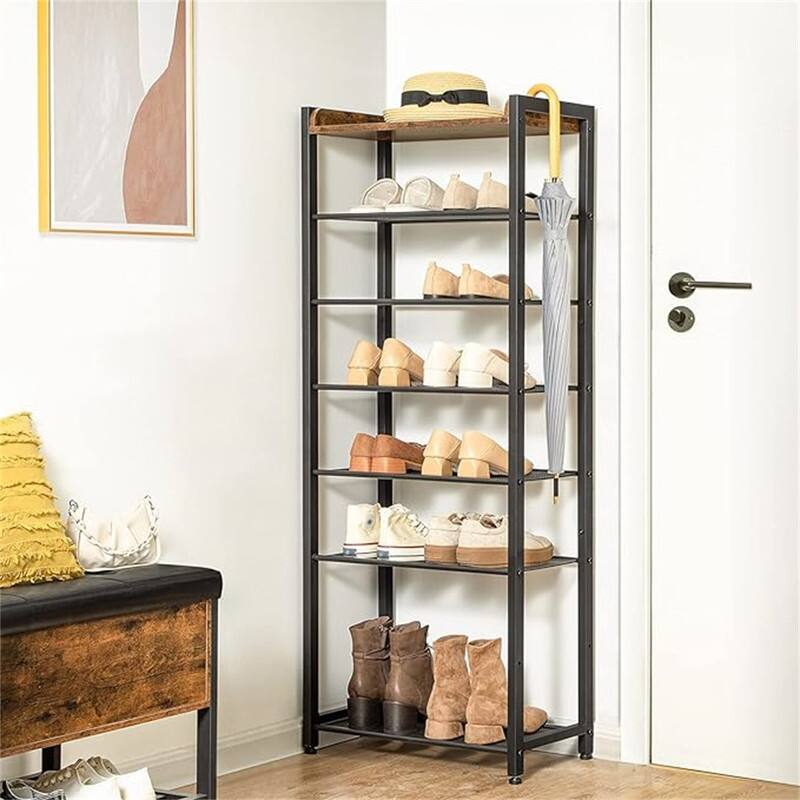 8 Tier Shoe Rack - 11.8"D x 20.5"W x 53.9"H - 11.8"D x 20.5"W x 53.9"H - Rustic Brown