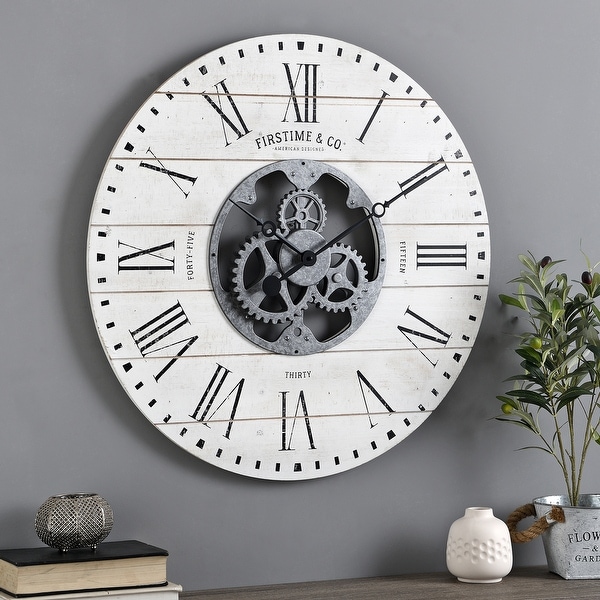 FirsTime & Co. Shiplap Farmhouse Gears Wall Clock. Opens flyout.