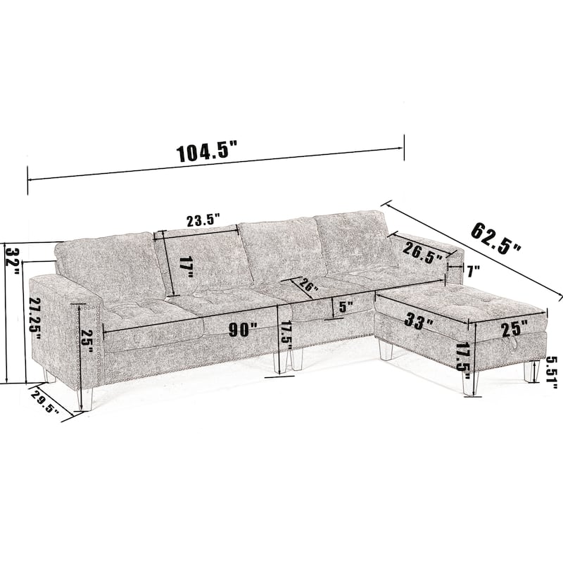 5 Seat Modular Sofa with Storage Ottoman
