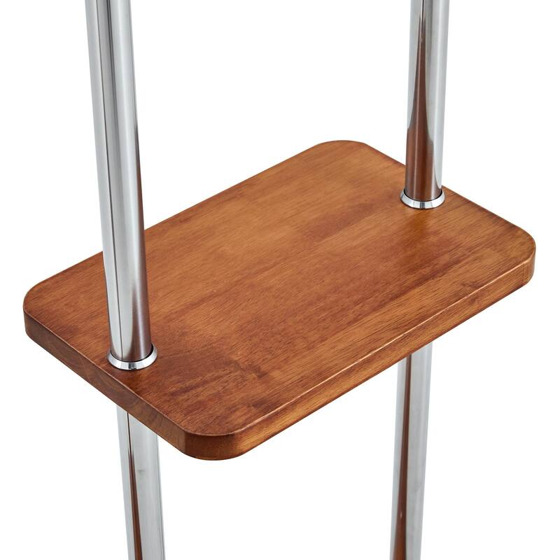 Industrial Coat Rack, Solid Wood and Stainless Steel Coat Stand with 2 Layer Storage, for Coats and Hats