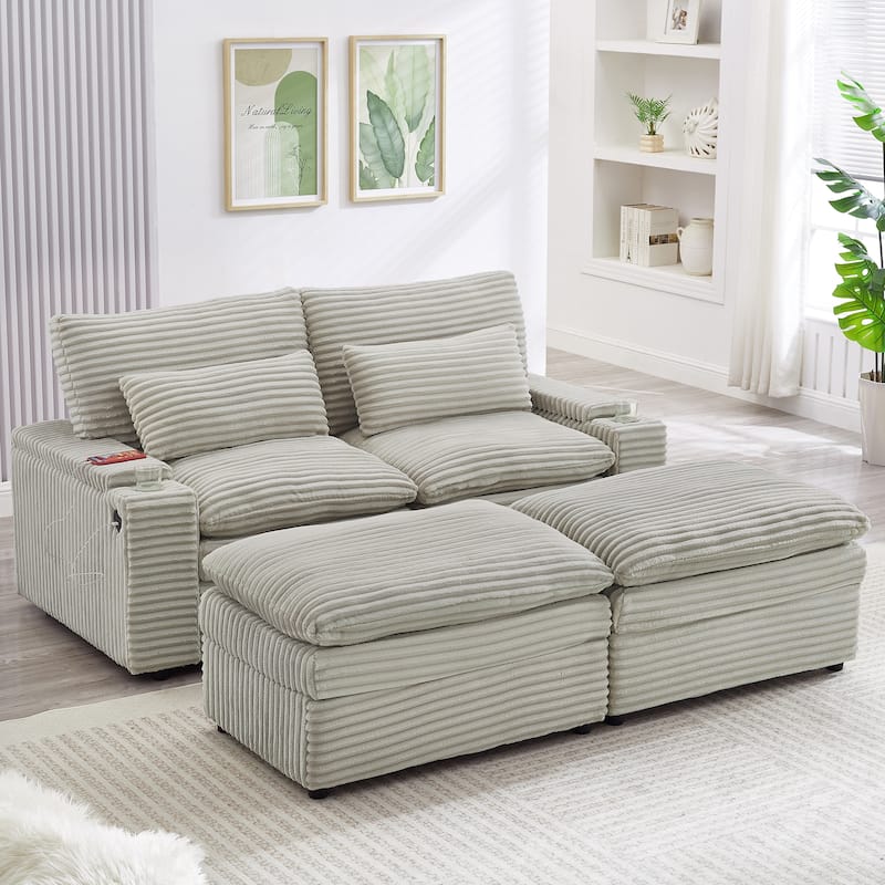 Roomfitters 70.9-Inch Loveseat Sofa, Convertible Sectional Sofa Bed with Storage, 2 Movable Ottomans