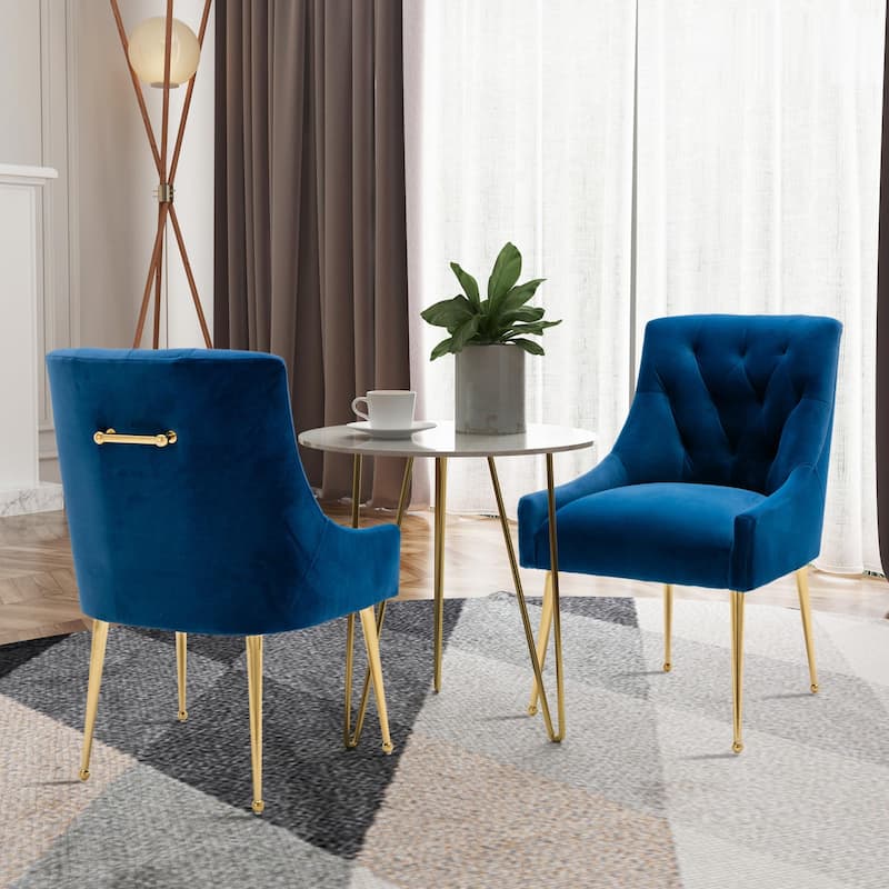 2 Pieces Navy Blue Tufted Velvet Upholstered Accent Dining Side Chairs