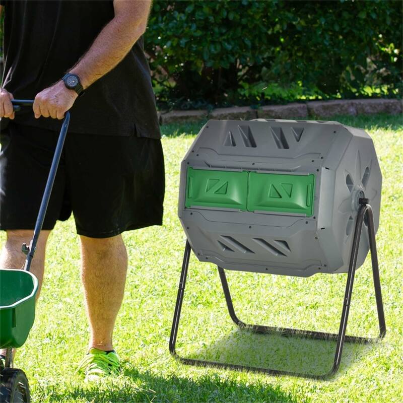 Dual-Chamber Compost Bin with Steel & Sturdy Construction - 28''L x 25.5''W x 37.75''H