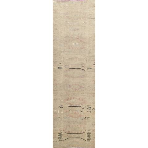 Muted Geometric Authentic Oushak Turkish Wool Runner Rug Hand-knotted - 2'10" x 11'7"