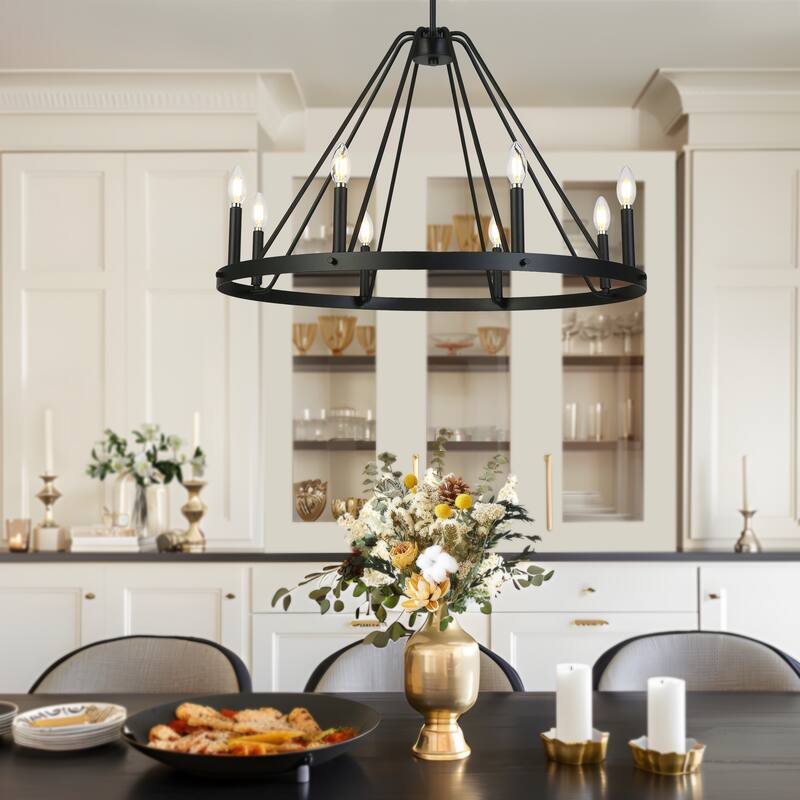 Modern Classic 8-Light Chandelier Matte Black Circular Light Fixture for Dining Room - 32.5 " × 20.5 "