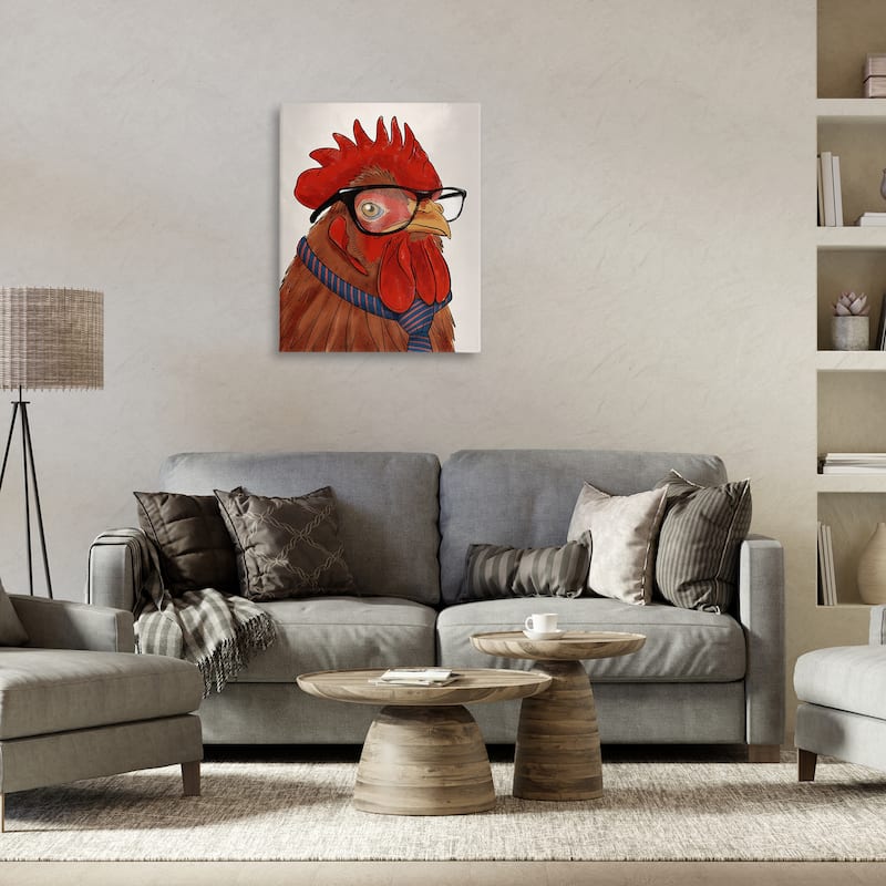 Stupell Trendy Rooster with Tie Canvas Wall Art Design By Marcus Prime