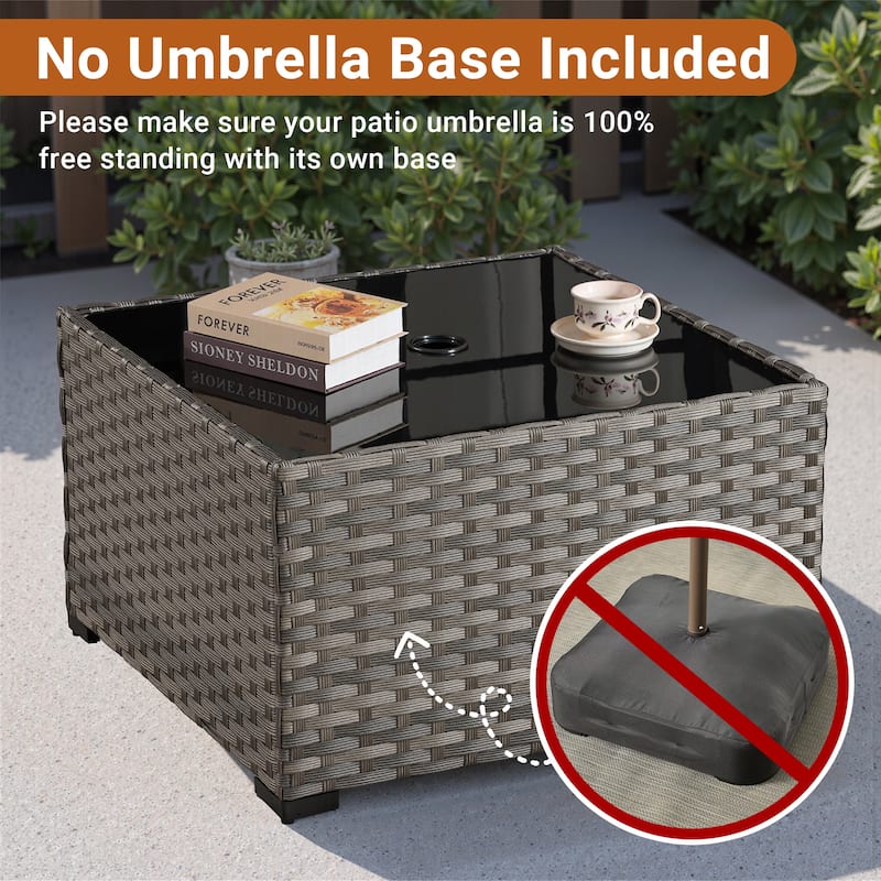 XIZZI Outdoor Wicker Coffee Table with Umbrella Hole for Garden Deck or Poolside