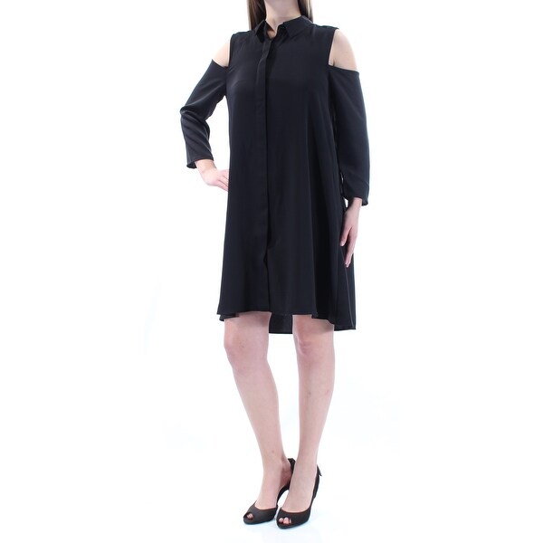 Shop Womens Black  Long  Sleeve  Knee  Length  Shirt  Casual 