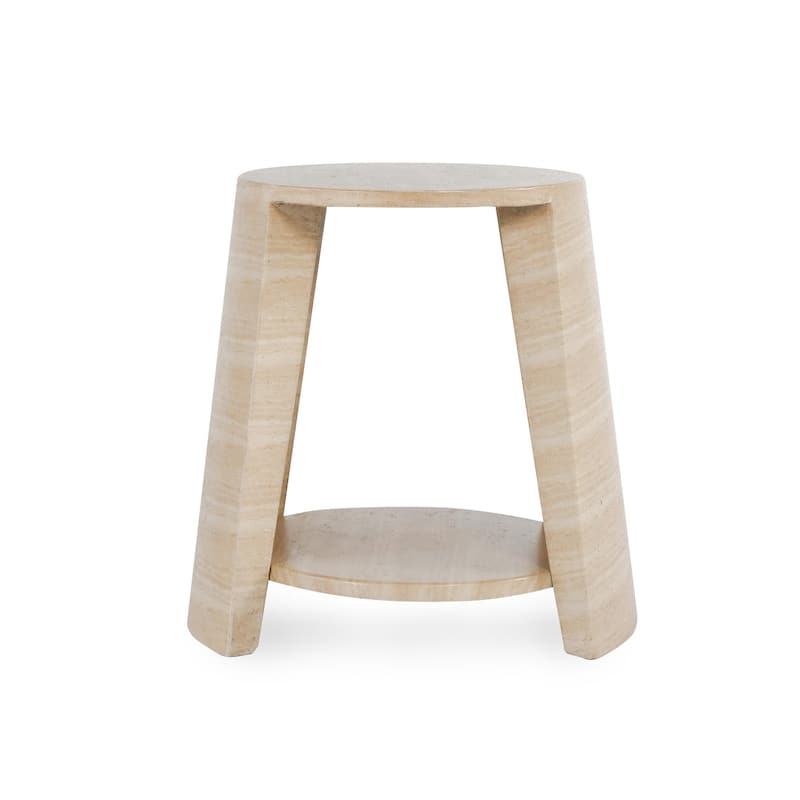 Classic Home Rosen Outdoor Round Stone End Table in Beige - 22" Round