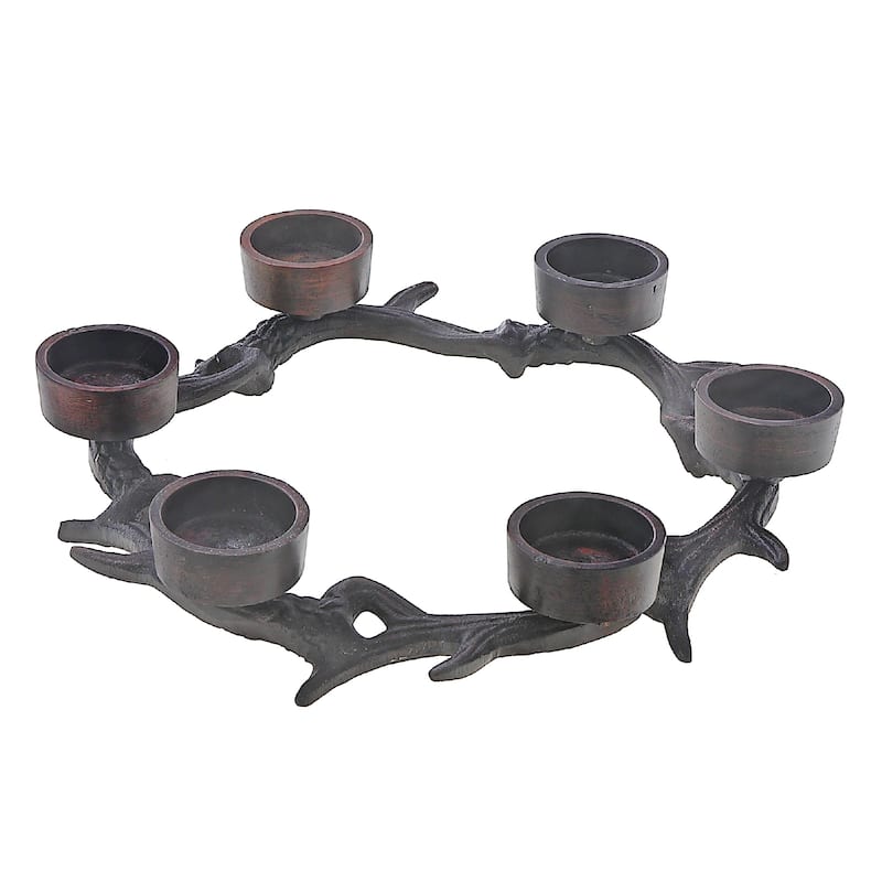 Christmas Antler Wreath With 6 Tealight Holder - N/A