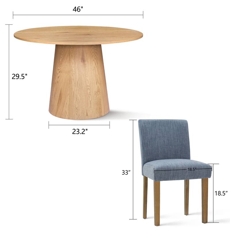 5-Piece Round Dining Set with Pedestal Table and Upholstered Chairs