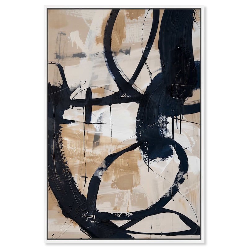 Art Remedy Flowing Ii Framed Abstract Shapes 1 Piece Canvas Wall Art - 17 x 25 - White