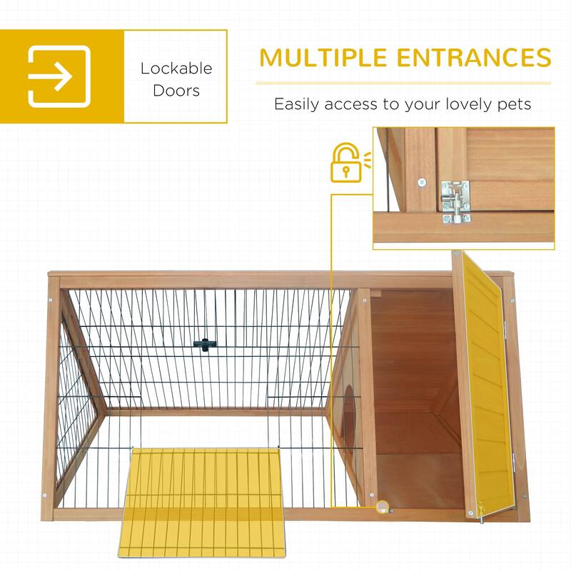 Natural Fir Wood Pet House with Steel Wire Run and Indoor Sleeping - 45.75" L x 24.5" W x 20.75" H