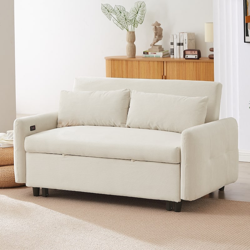 57.48" Modern Sleeper Loveseat, USB Ports and 2 Pillows Included