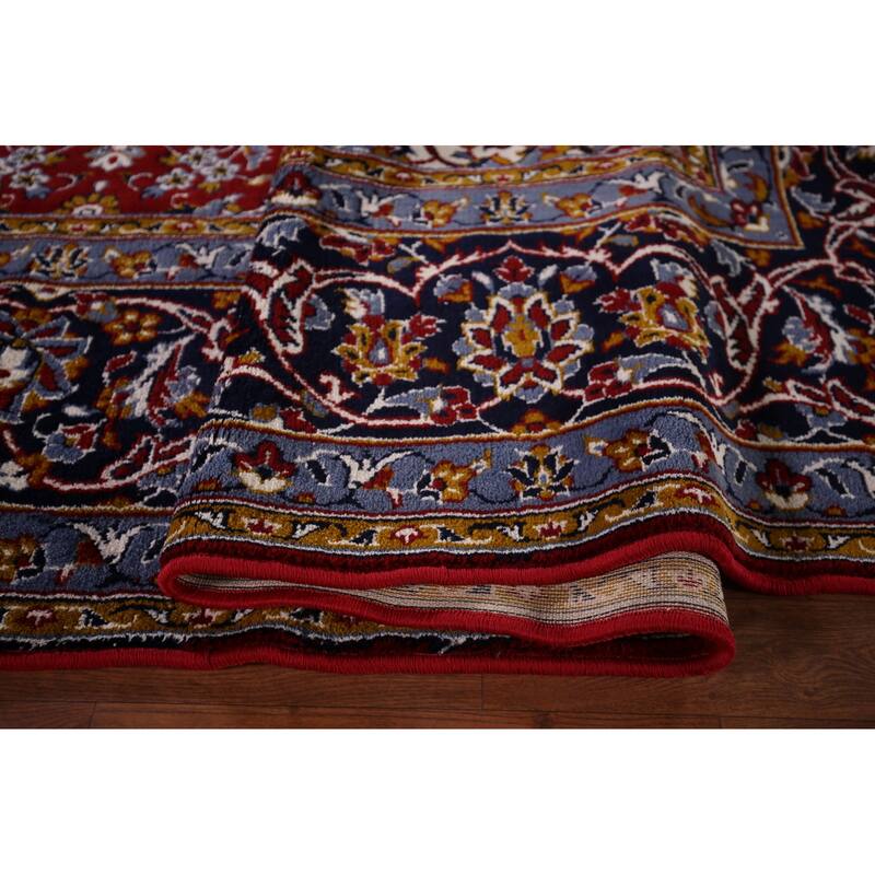 Traditional Red Kashan Turkish Rug Living Room Machine-Made Carpet - 9'7" x 12'7"