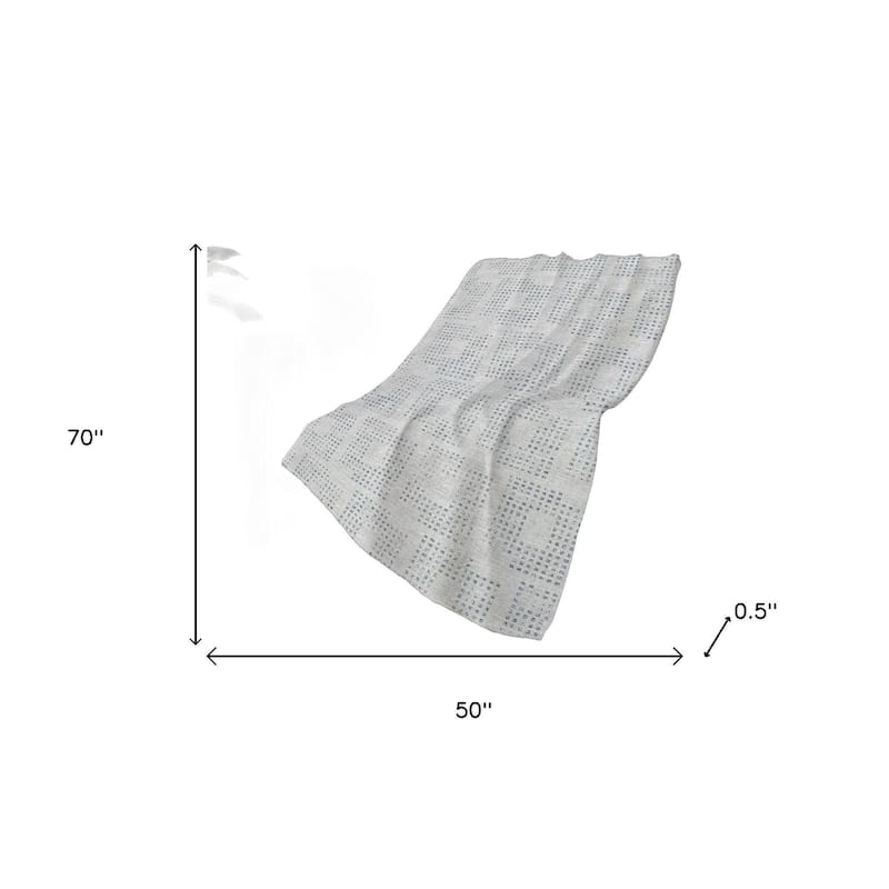 HomeRoots 50" X 70" Silver And Blue Geometric Polyester Woven Plush Throw Blanket