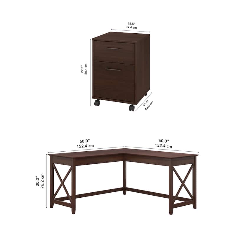 Key West 60W L Desk with 2 Drawer File Cabinet by Bush Furniture