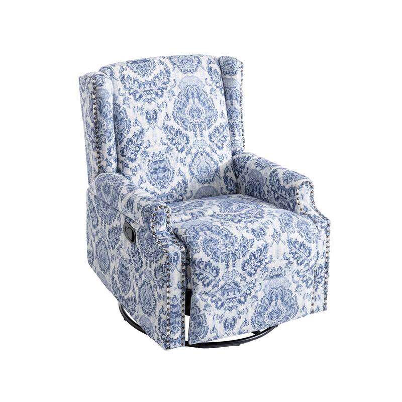 Patterned Linen Swivel Manual Push-Back Recliner Chair