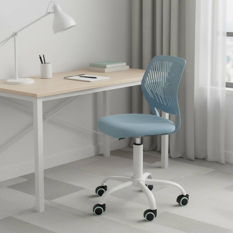 Pale Blue and White Adjustable Height Swivel Rolling Office Chair - Blue