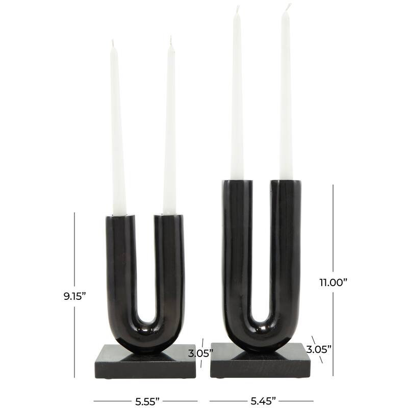 Gold or Black Aluminum U-Shaped Geometric Candle Holder with Marble Bases (Set of 2)