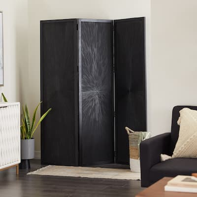Black or White Mango Wood Contemporary Room Divider Screen with Carved Design - 60 x 70