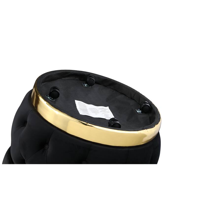 Modern 25.2" Velvet 360° Swivel Buttons Tufted Barrel Chair with Gold Stainless Steel Base and Storage