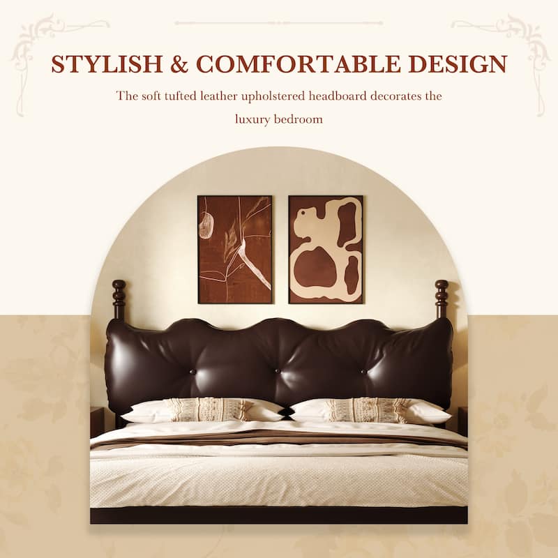 Christopher Knight Home - Eno Modern PU Leather Upholstered Platform Bed Frame with Wood Bedposts, No Box Spring Needed