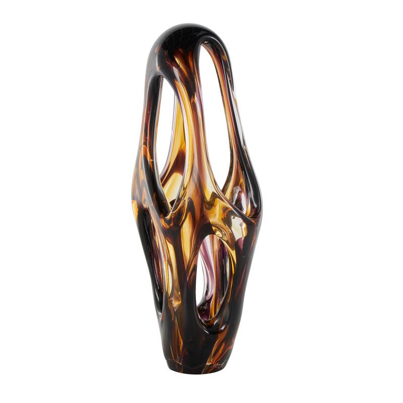 Yellow Glass Cutout Abstract Decorative Sculpture with Pink and Amber Accents