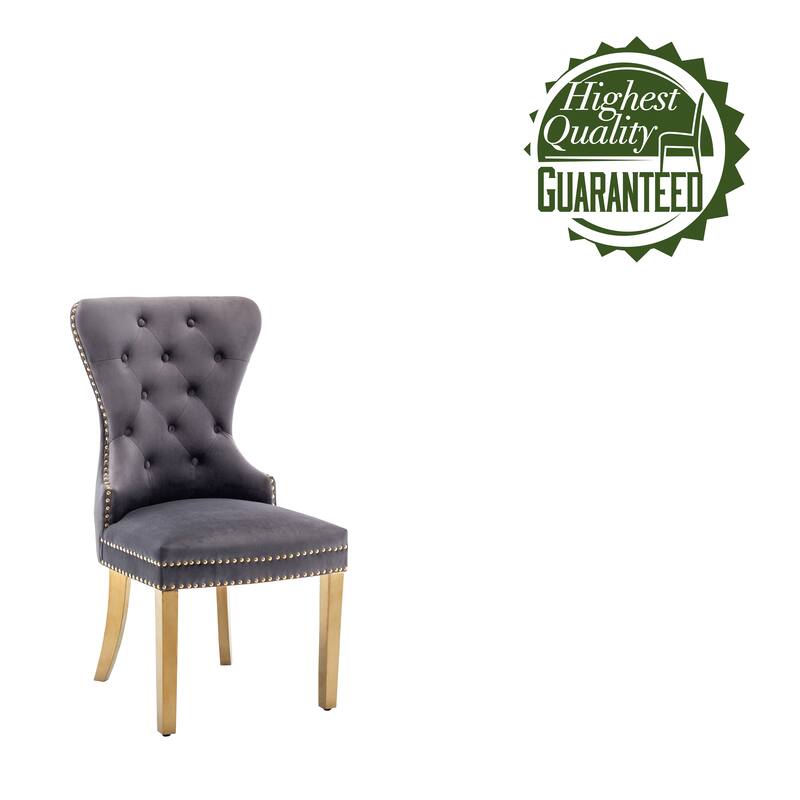 Porthos Home Caily Tufted Velvet Dining Chairs with Gold Chrome Legs, Set of 2