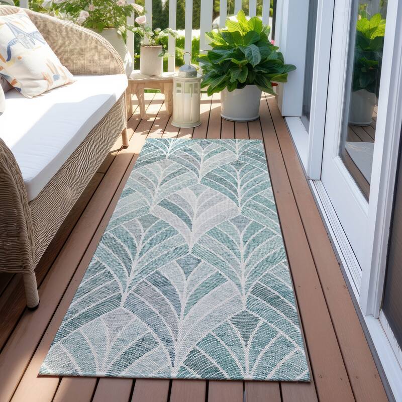 Machine Washable Indoor/ Outdoor Chantille Modern Mosaic Rug - Aqua - 2'3" x 7'6"