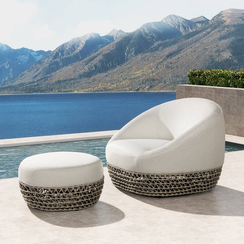 Willow 35.5" Woven Patio Outdoor Armchair with Ottoman - Wheat Beige Axroma Olefin