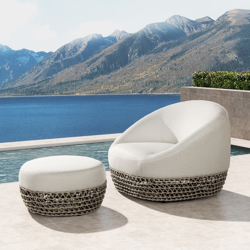 Willow 35.5" Woven Upholstered Deep Seating Outdoor Patio Armchair - Single - Wheat Beige
