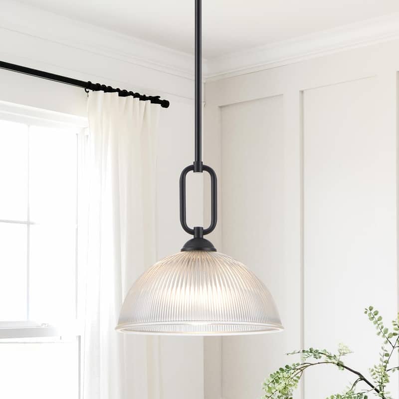 KAWOTI Modern Pendant Light with Ribbed Dome Shade
