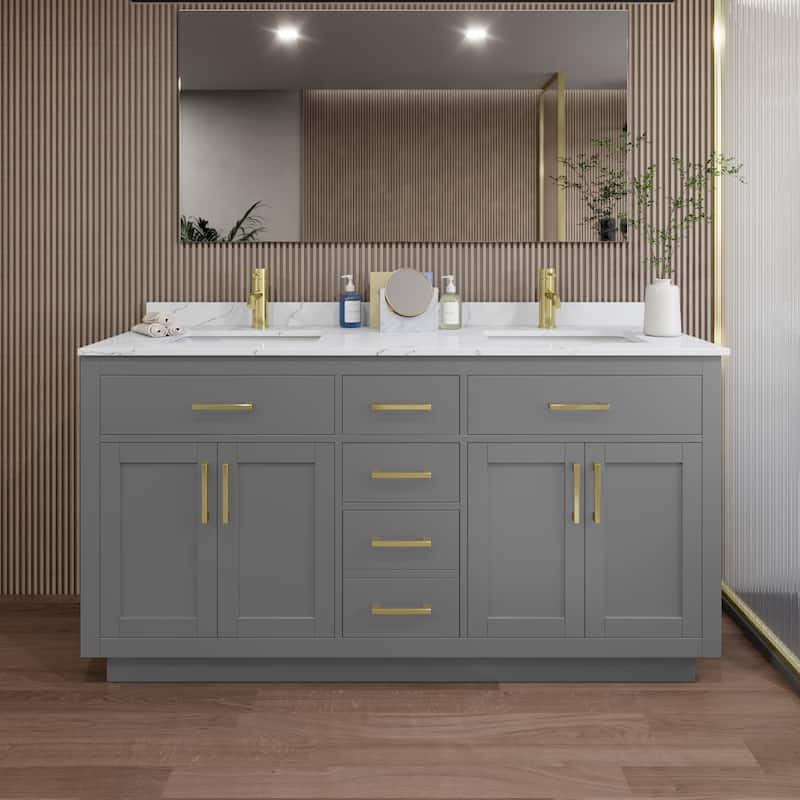 Wyndham Collection WCG262666D-QTZ-UNSMXX Beckett TK 66" Free Standing - Dark Gray / Giotto Quartz Top / Brushed Gold
