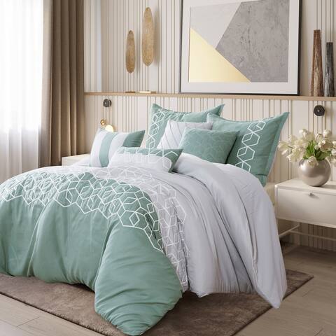 Wellco Bedding Comforter Set Bed In A Bag - 7 Piece Luxury Bedding Sets - Oversized, Green