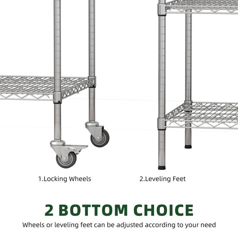 3/5/6-Tier Adjustable Heavy Duty Wire Shelving Unit with Wheels, Chrome/Black/White