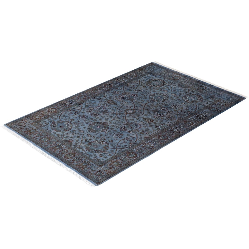 Overton Hand Knotted Wool Vintage Inspired Modern Contemporary Overdyed Gray Area Rug - 4' 1" x 6' 6"
