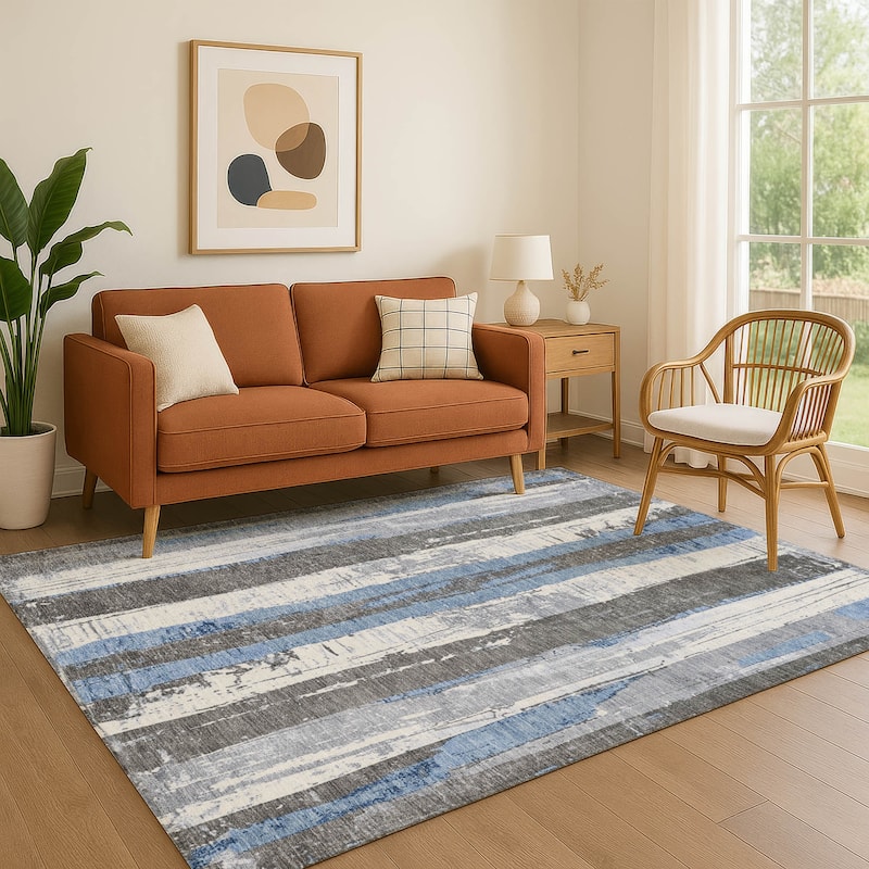 Premium Washable Super Soft Casual Contemporary Mayfield Rug - Denim - 10' x 14'