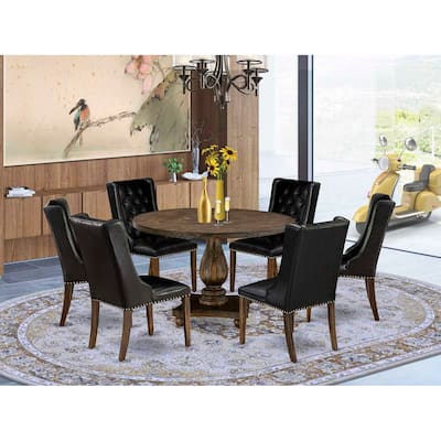 HomeStock 7-Piece Distressed Jacobean Finish Solid Wood Top Dining Table with 6-Chairs