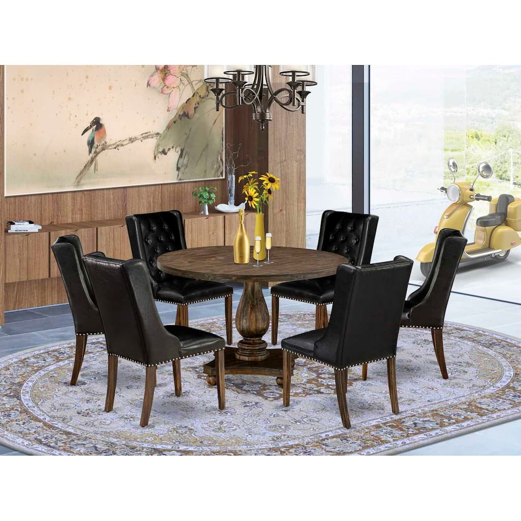 HomeStock 7-Piece Distressed Jacobean Finish Solid Wood Top Dining Table with 6-Chairs
