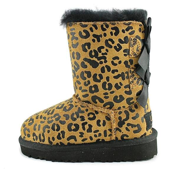 Shop Ugg Australia Bailey Bow Leopard Toddler Round Toe Suede Tan