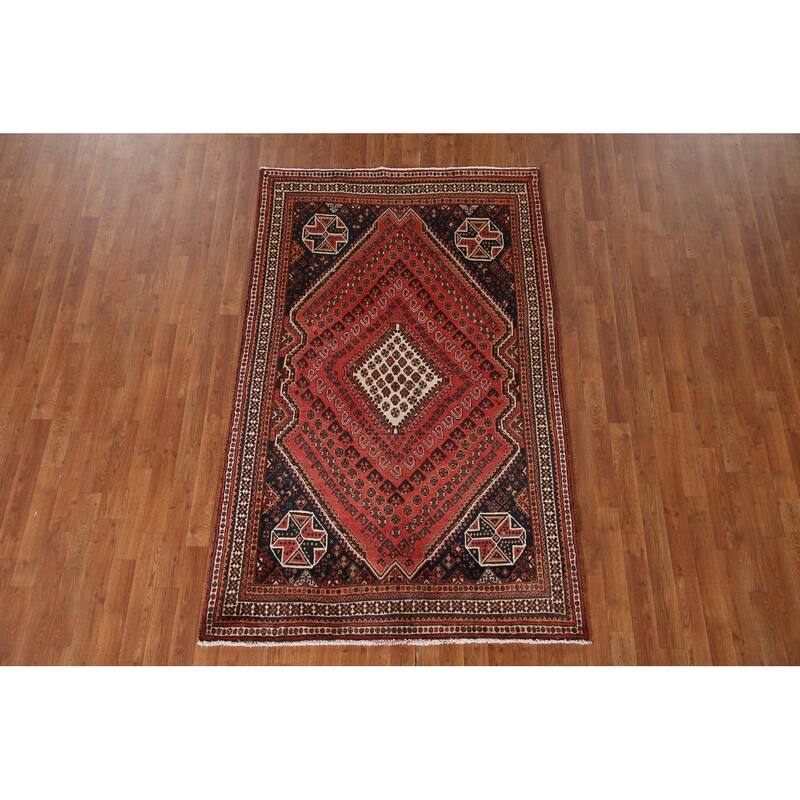 Qashqai Persian Vintage Area Rug Bedroom Hand-knotted Wool Carpet - 4'4"x 7'0"