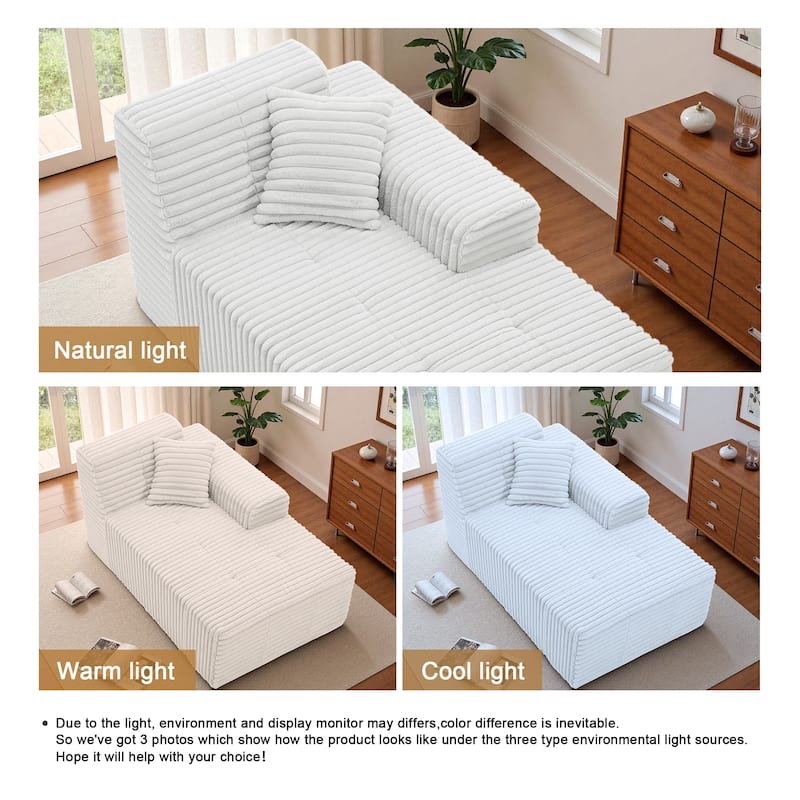 Corduroy Oversized Low-back Modular Loveseat Chaise with Pillow