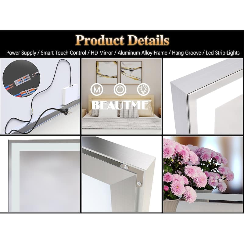 Rectangular Framed Wall Mounted LED Bathroom Vanity Mirror - 32" X 72"