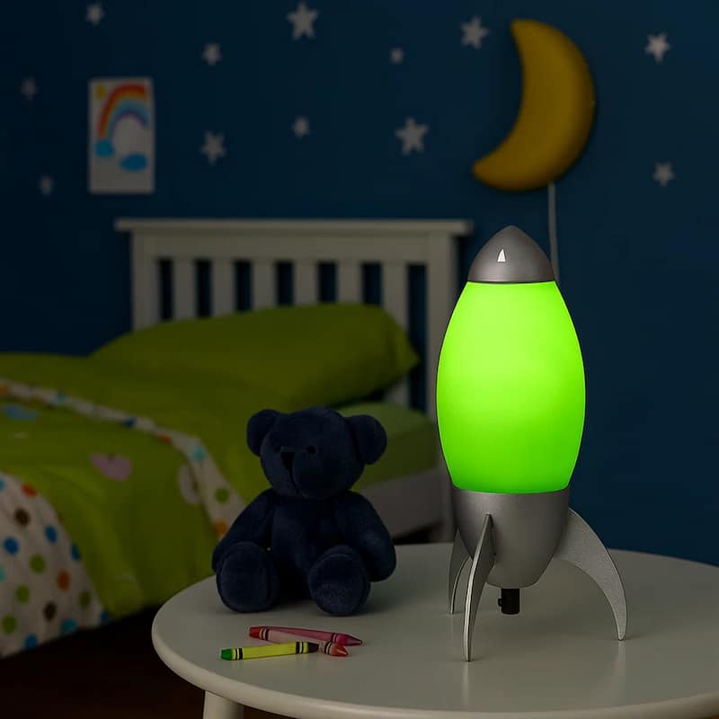 Kid Table Lamp with Rocket Design Silhouette, Green