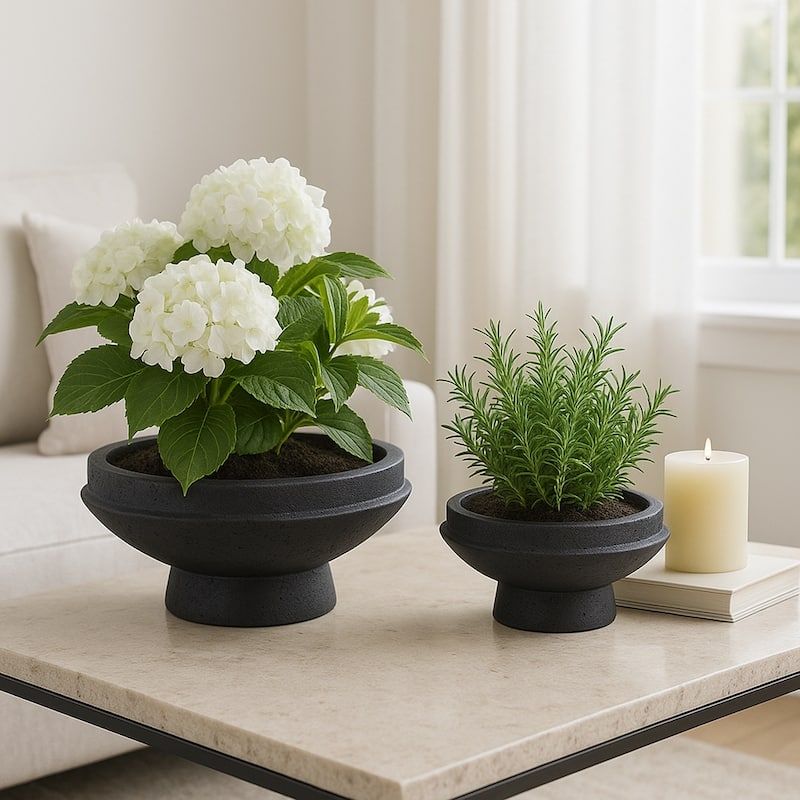 Pottery Fiberglass Planters Decorative Elevated Bowl Design (Set of 2) - 20" x 20" x 8"