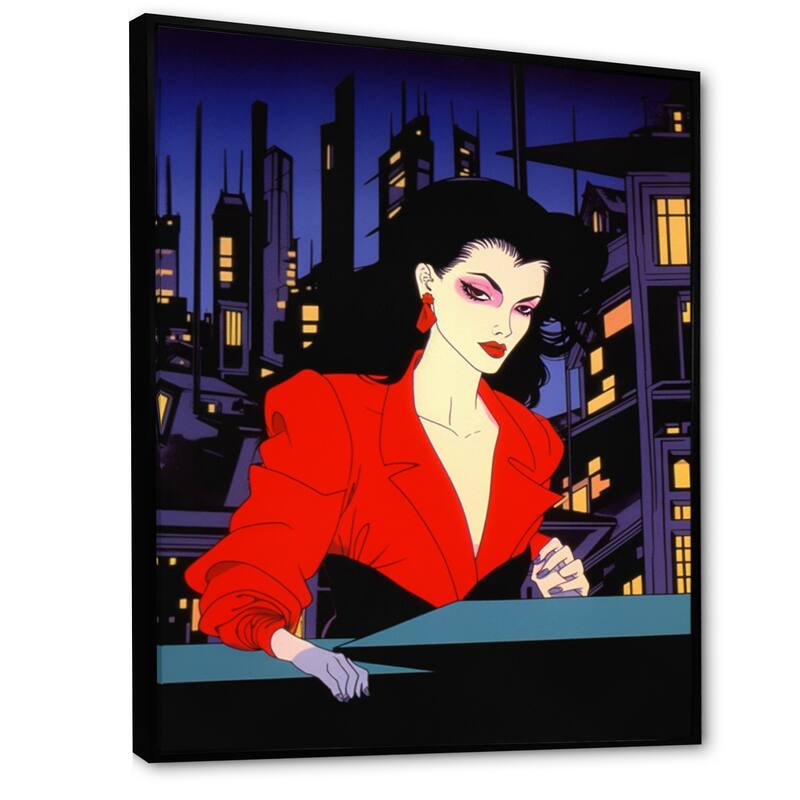 Designart "Pop Art Nightlife Diva I" Woman Pop Art Framed Wall Art Living Room
